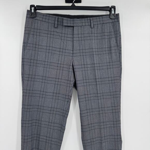 Soul Of London Mens 33R Plaid Gray Slim Fit Flat Front High Rise Trouser Pants - Picture 3 of 12